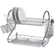 2 Tier Steel Plate Dish Drying Draining Rack Storage Organizer, Silver