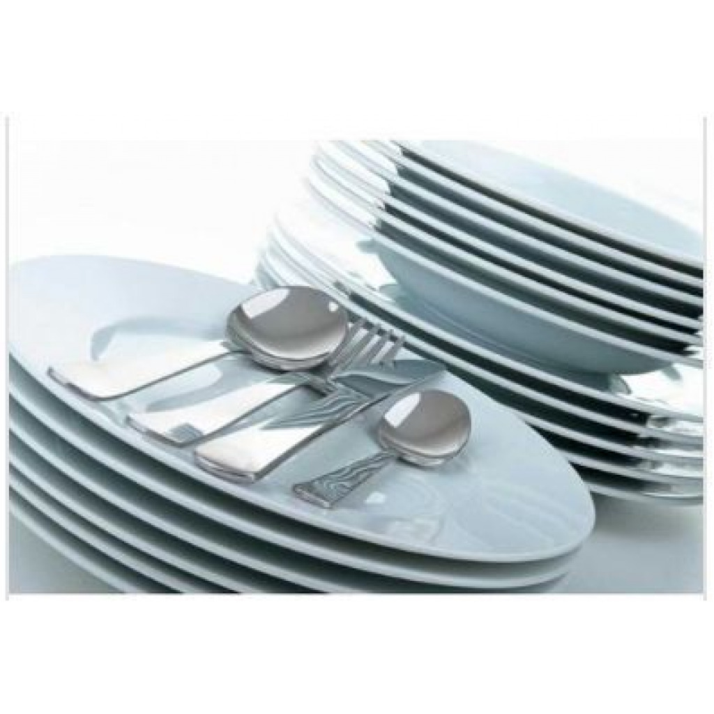 49Pc Ceramic Plates Cups Cutlery Set- White