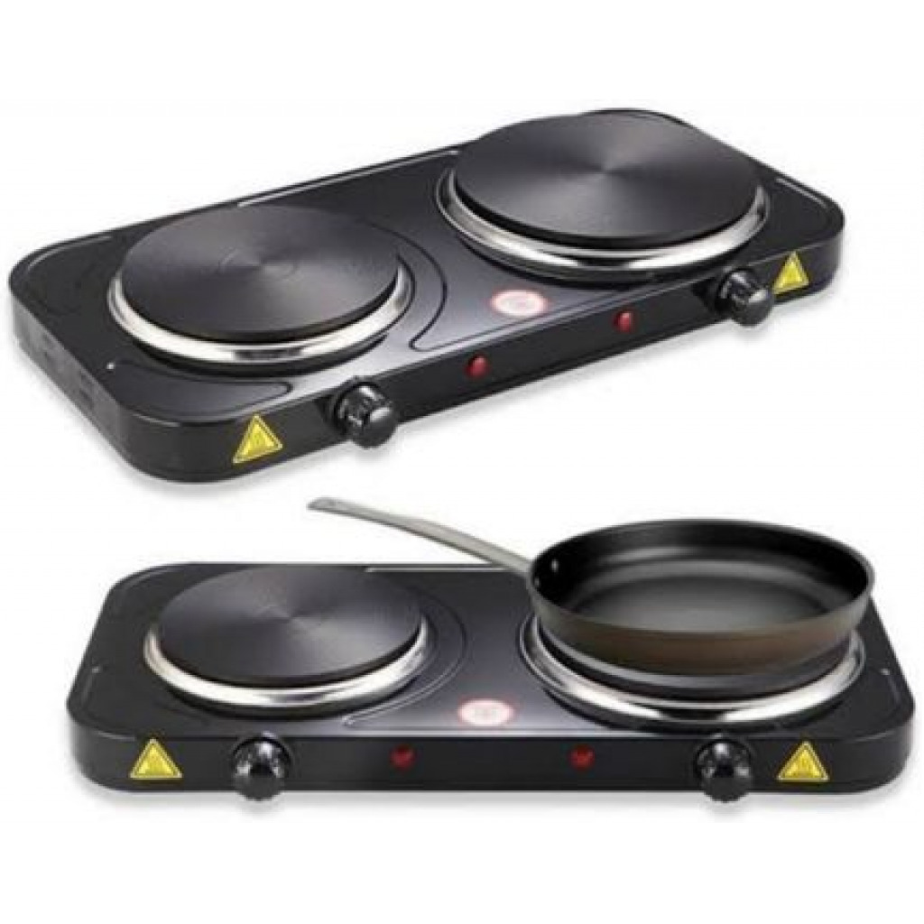 Double Solid Electric Hotplate - Black