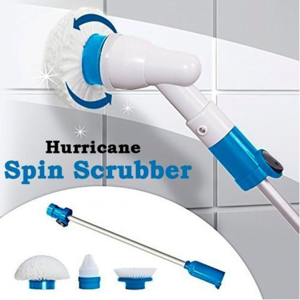 Hurricane Spray Spin Tile Scrubber Floor Mop Cleaner Brush - White, Blue