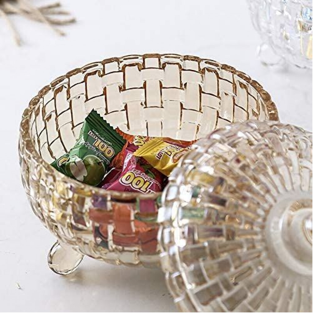 Glass Sugar Bowl/Candy Storage Jar-Brown