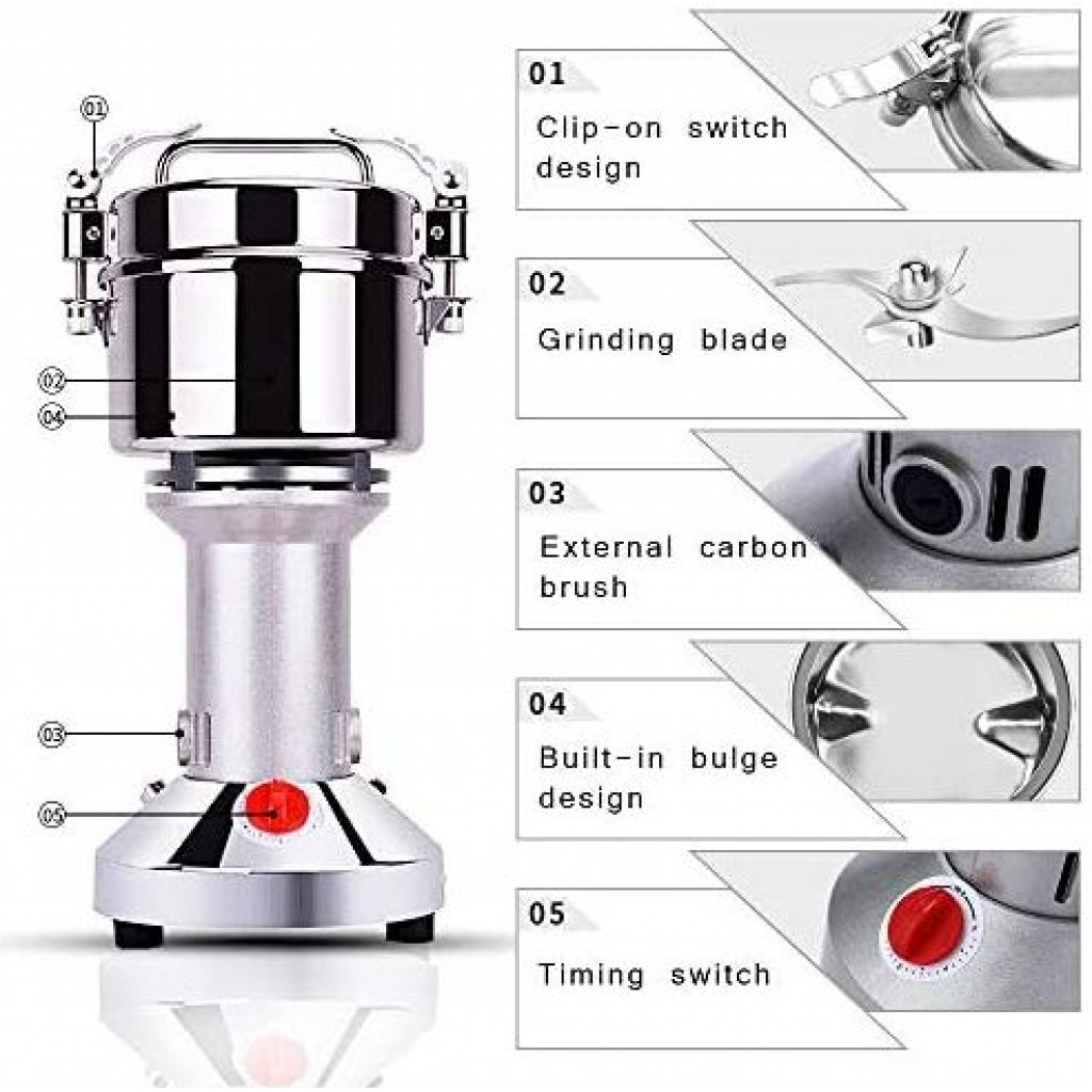 100g Electric Herb Grain Grinder Cereal Milling Flour Powder Machine -Silver