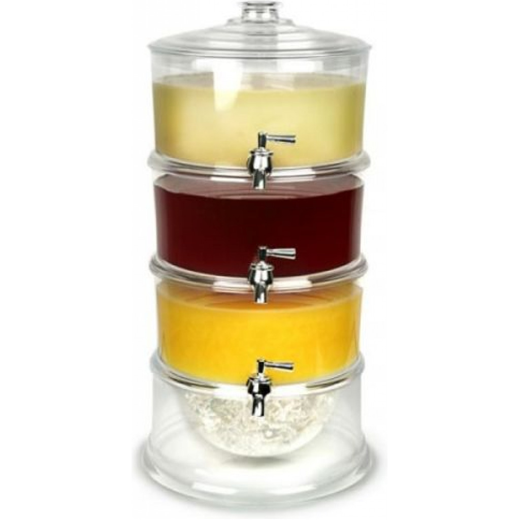 Acrylic 3-Tier Water, Juice Drink Dispenser With Ice Chamber Base-Colorless