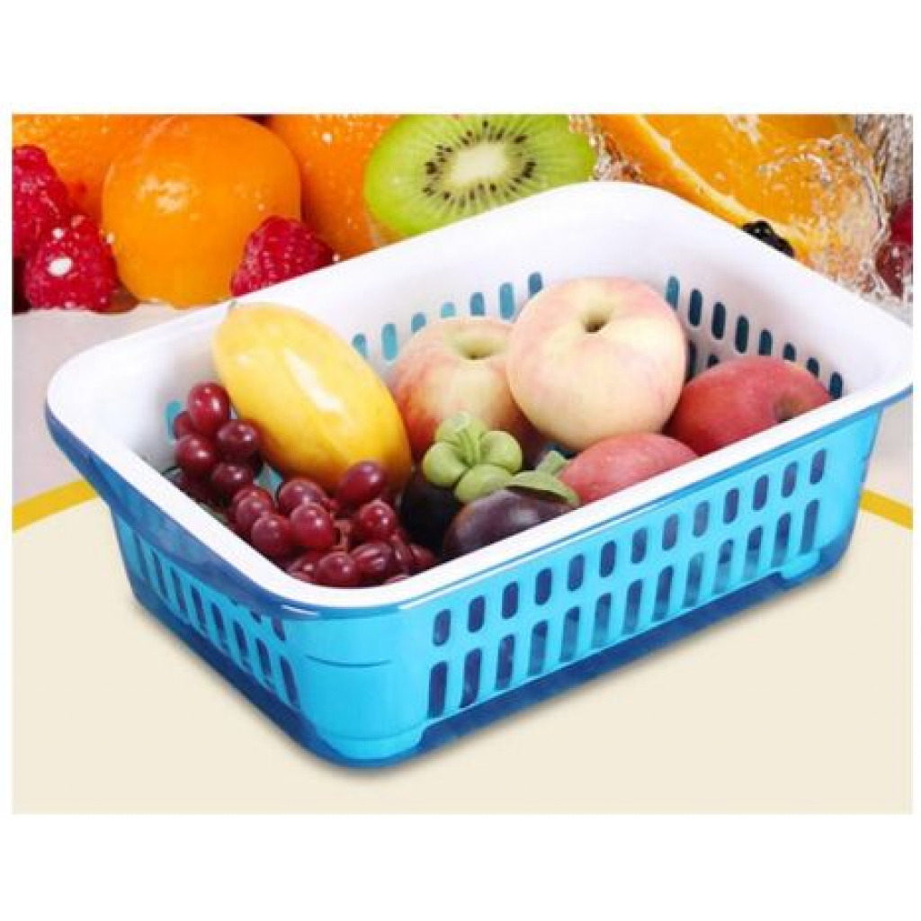 Double Layer Fruit Plate, Vegetable Basket, Kitchen Storage, Drainer-Blue