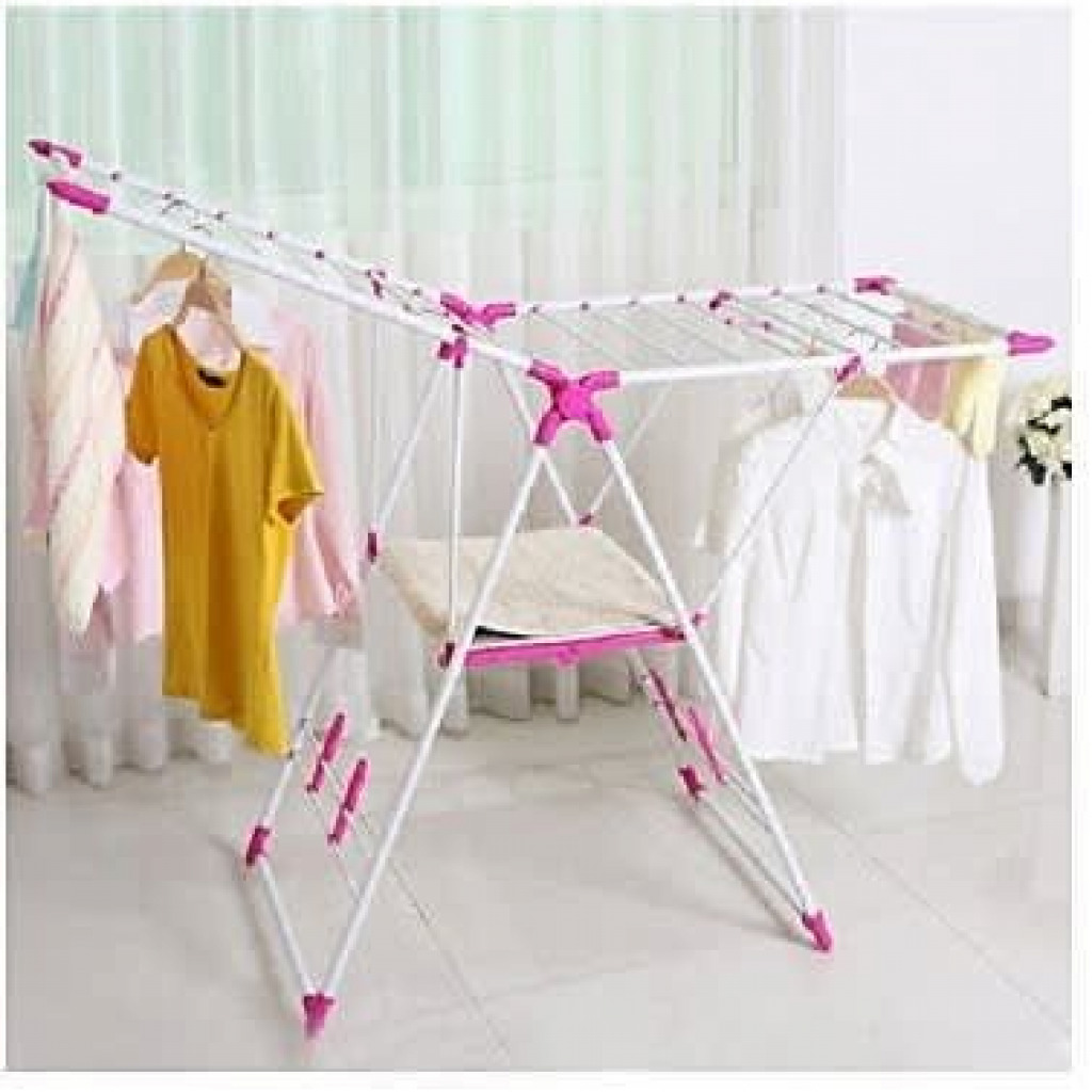 Foldable Drying Clothes Hanger Rack - Pink