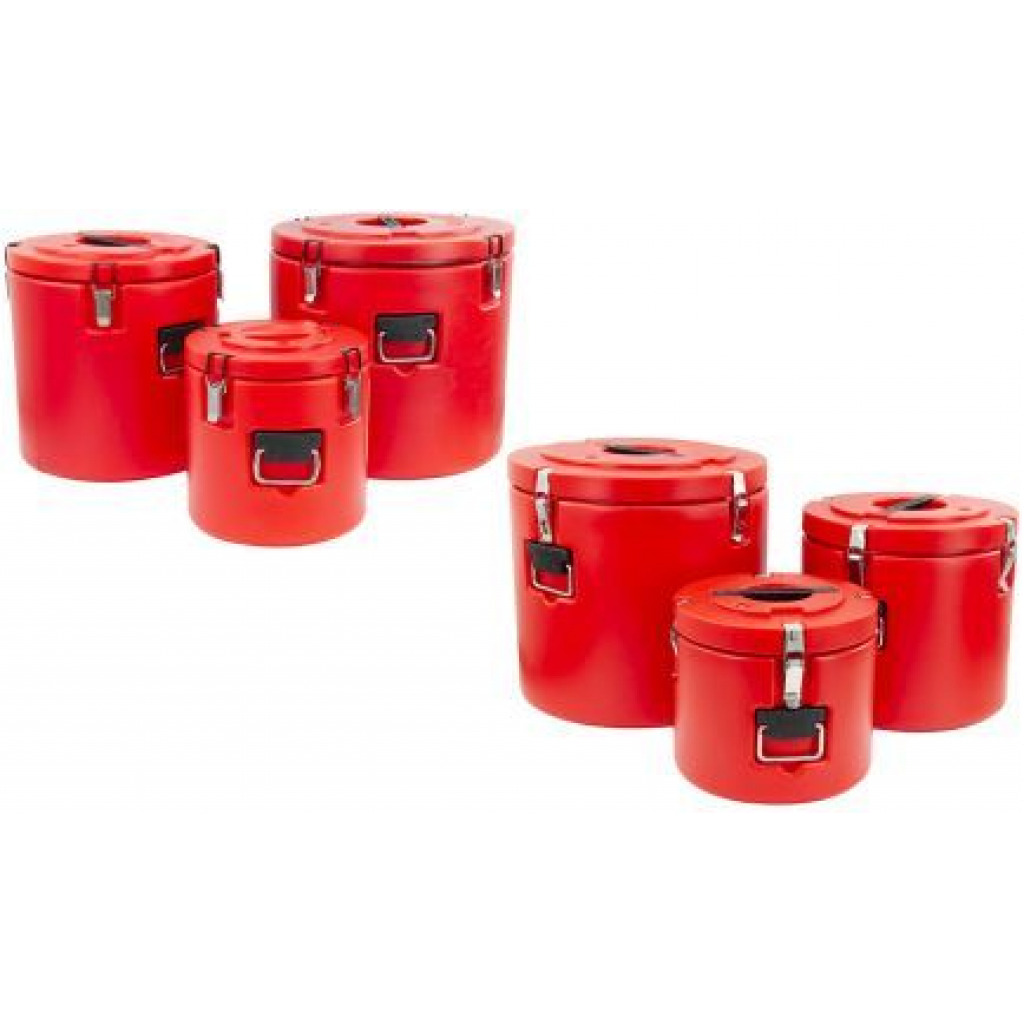 3 Piece Insulated Food Storage Cold & Hot Pots, Casseroles Dishes (20L, 40L, 60L) - Red