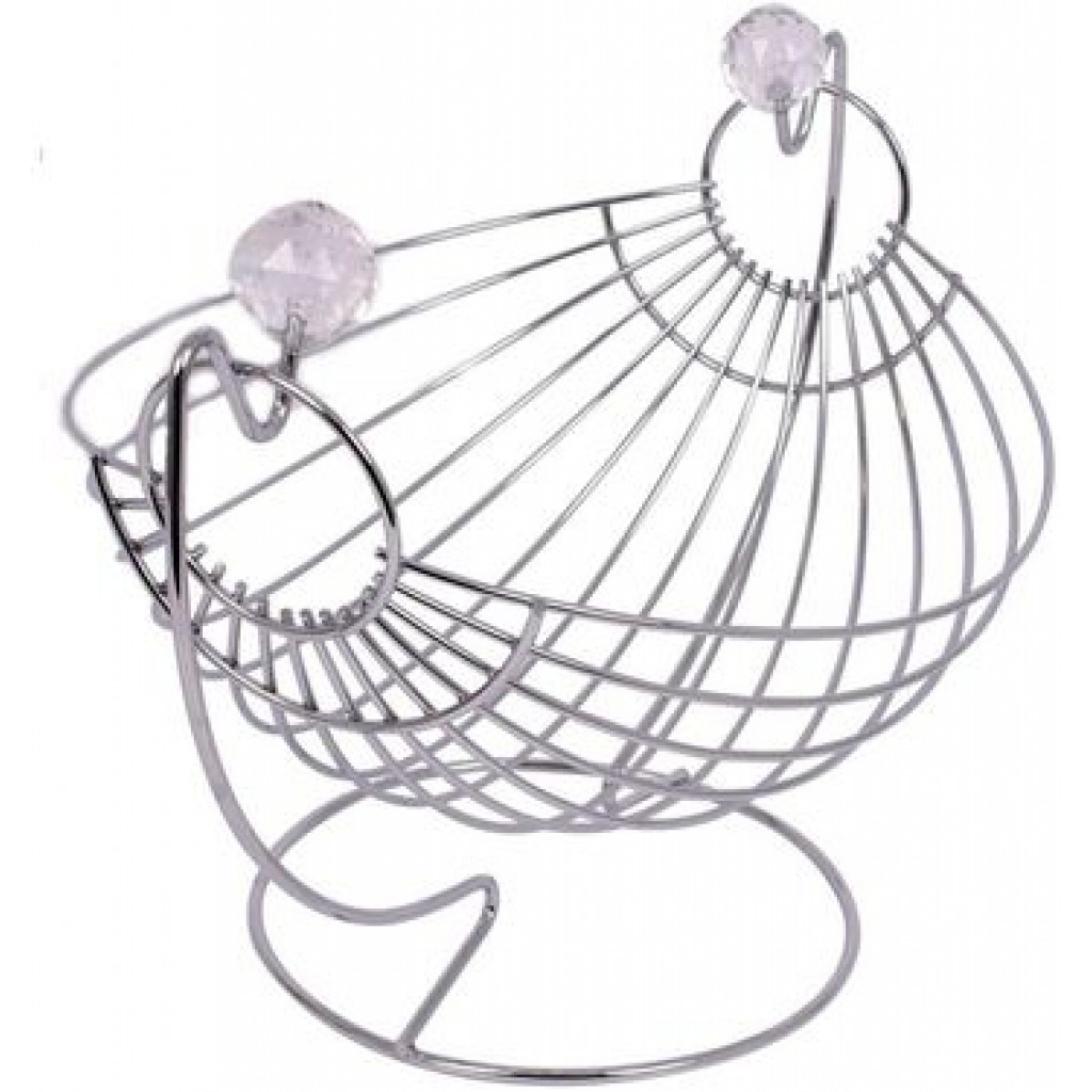 Metallic Fruit Storage Hanging Basket Holder Rack- Silver