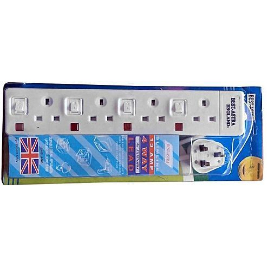 Astra England 4-Way Extension Cable Socket - White