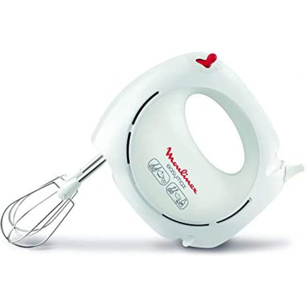 Moulinex EasyMix Hand Mixer, 200 Watts, White, Plastic/Stainless Steel, Hm250127