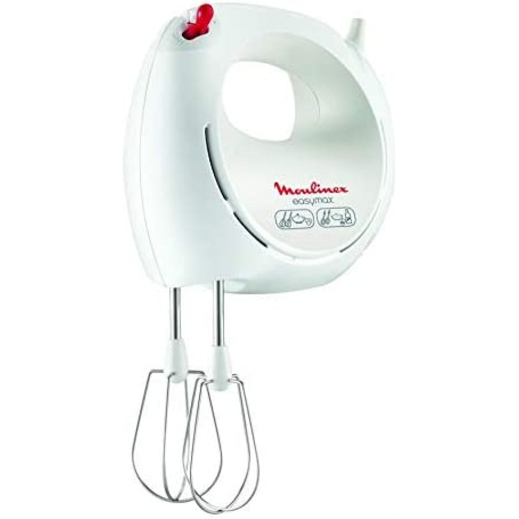 Moulinex EasyMix Hand Mixer, 200 Watts, White, Plastic/Stainless Steel, Hm250127