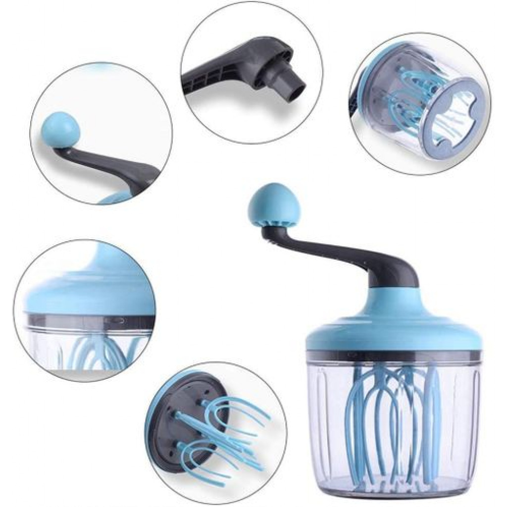 Manual Plastic Egg Beater Hand-Held Egg Mixer Kitchen Baking Tool, Blue