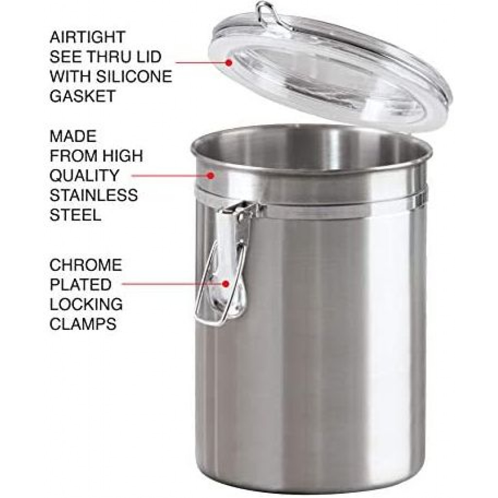 4-Piece Stainless Steel Canister Storage Tins With Acrylic Lid, Silver