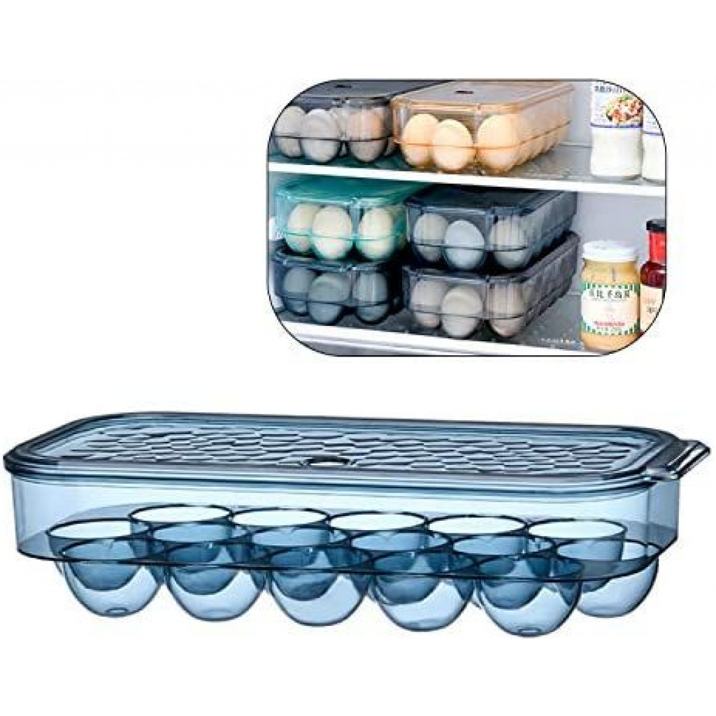 16 Egg Tray Holder For Refrigerator, Stackable Organizer Bin With Lid, Green