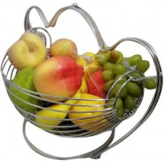 Metallic Fruit Storage Hanging Basket Holder Rack- Silver