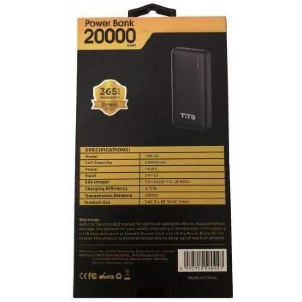 Tito 20000mAh Powerful Portable Power Bank - Black