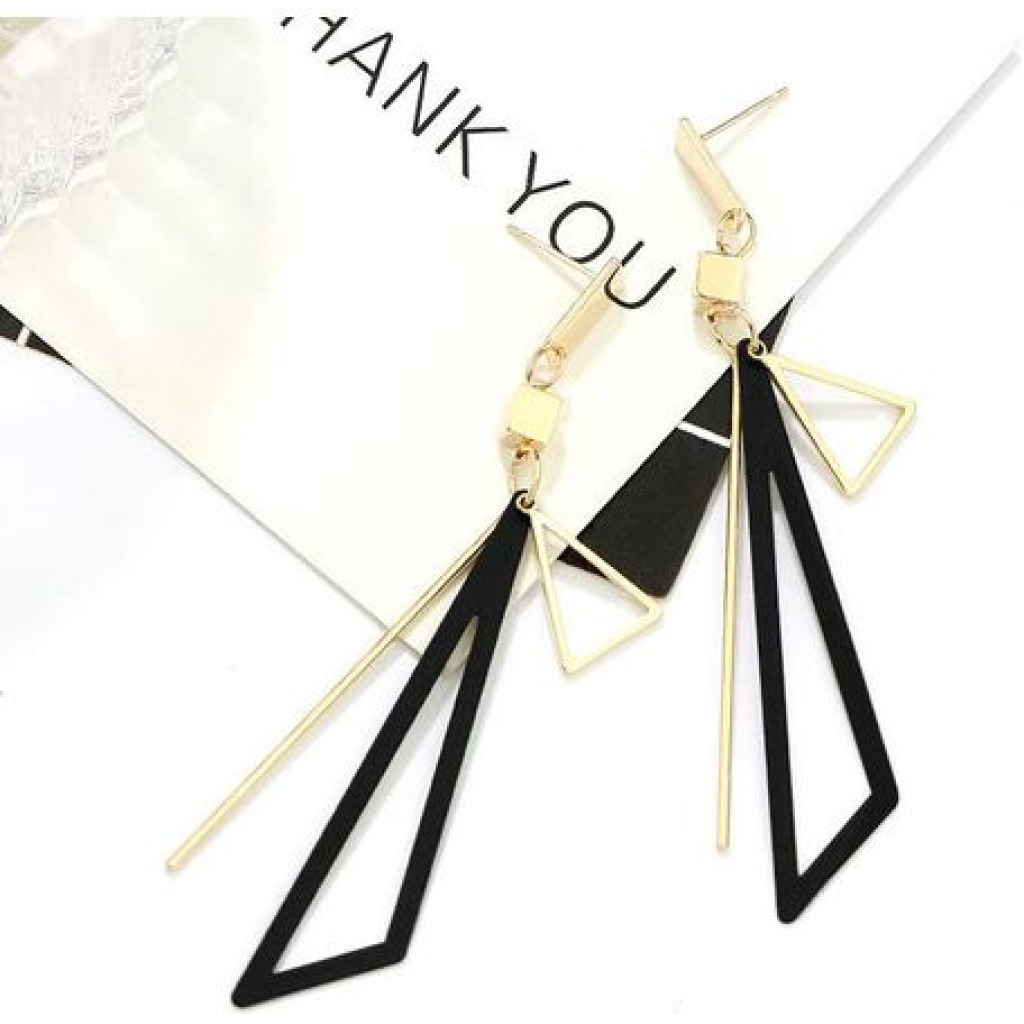 Fashion Jewelry Geometric Long Tassel Drop Earring - Gold/Black