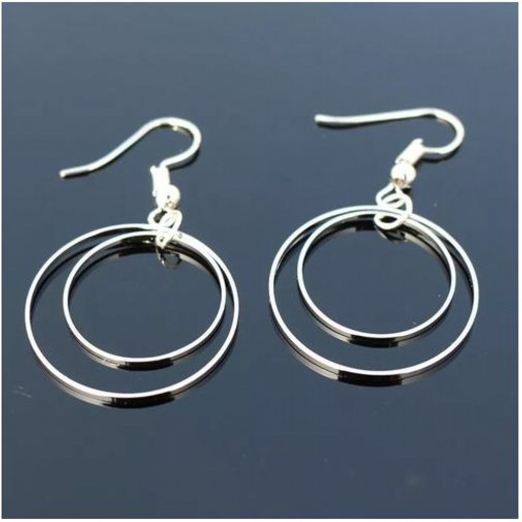 New Women’s Double Dangle Drop Earrings Wedding Jewelry - Silver