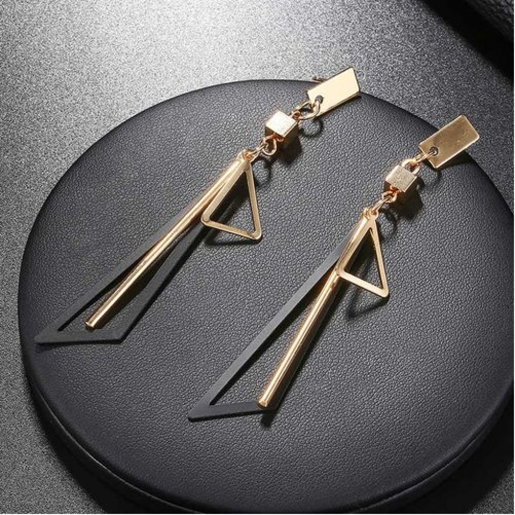 Fashion Jewelry Geometric Long Tassel Drop Earring - Gold/Black
