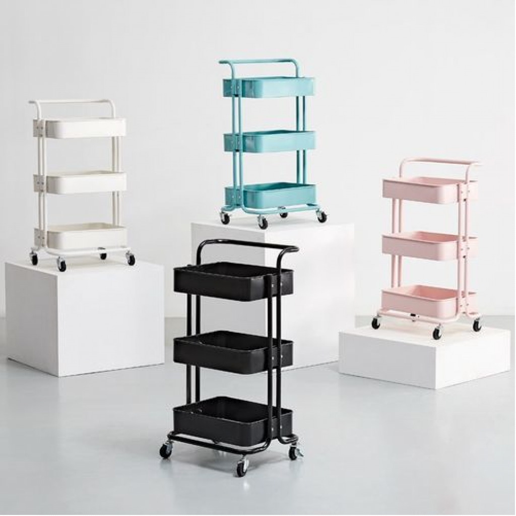 3 Tier Kitchen, Bedroom, Bathroom Storage Rack Basket Trolley Organizer-Black