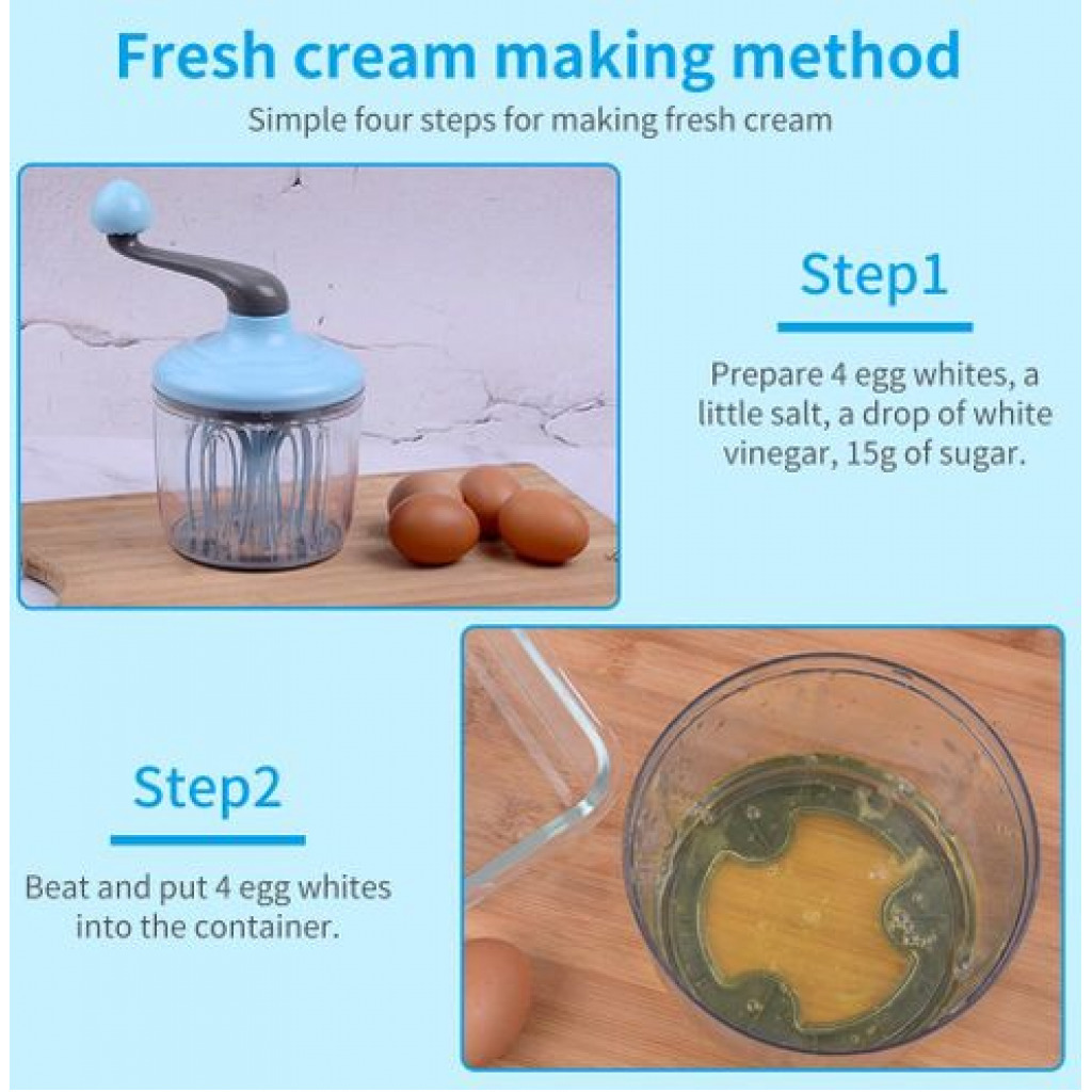 Manual Plastic Egg Beater Hand-Held Egg Mixer Kitchen Baking Tool, Blue