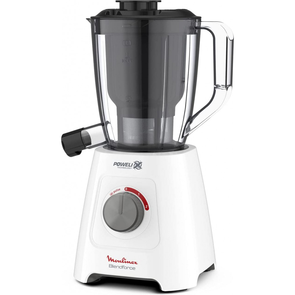 Moulinex Blendforce 2 In 1, Blender With Juicer Jar, 600 Watts, White / Black / Clear, Plastic, Lm42Q127