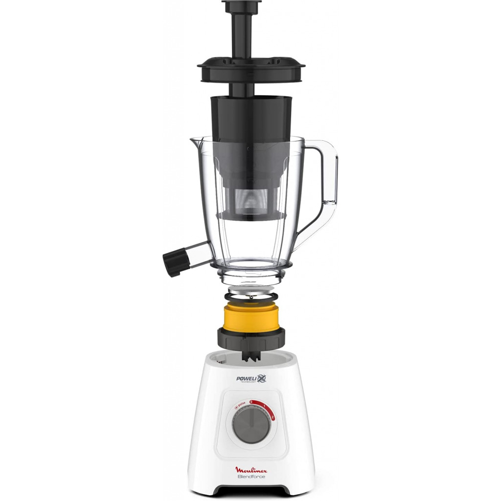 Moulinex Blendforce 2 In 1, Blender With Juicer Jar, 600 Watts, White / Black / Clear, Plastic, Lm42Q127