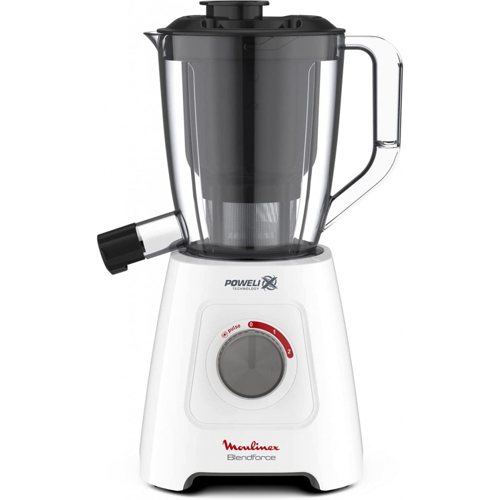 Moulinex Blendforce 2 In 1, Blender With Juicer Jar, 600 Watts, White / Black / Clear, Plastic, Lm42Q127