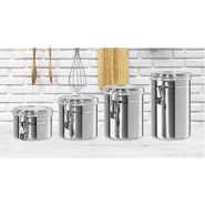4-Piece Stainless Steel Canister Storage Tins With Acrylic Lid, Silver Bulk Food Storage TilyExpress