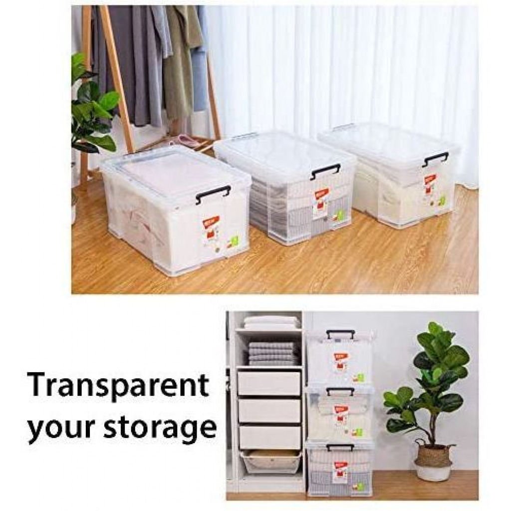 Plastic Stackable Organizer Storage Box, 26-Liters Transparent, with Lid, White