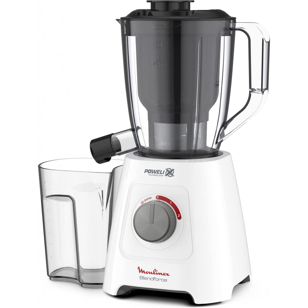 Moulinex Blendforce 2 In 1, Blender With Juicer Jar, 600 Watts, White / Black / Clear, Plastic, Lm42Q127