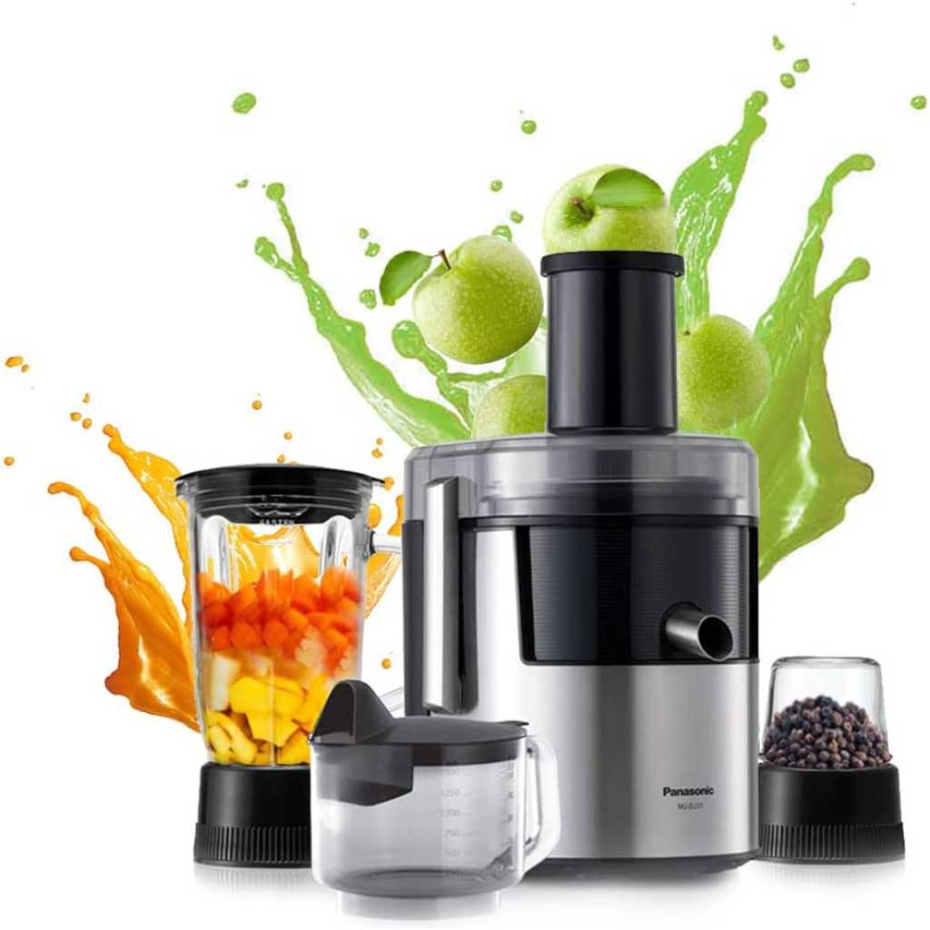 Panasonic 800W, Juicer With Full Metal Spinner, Glass Blender Jug And Mill (Model MJDJ31) - Black