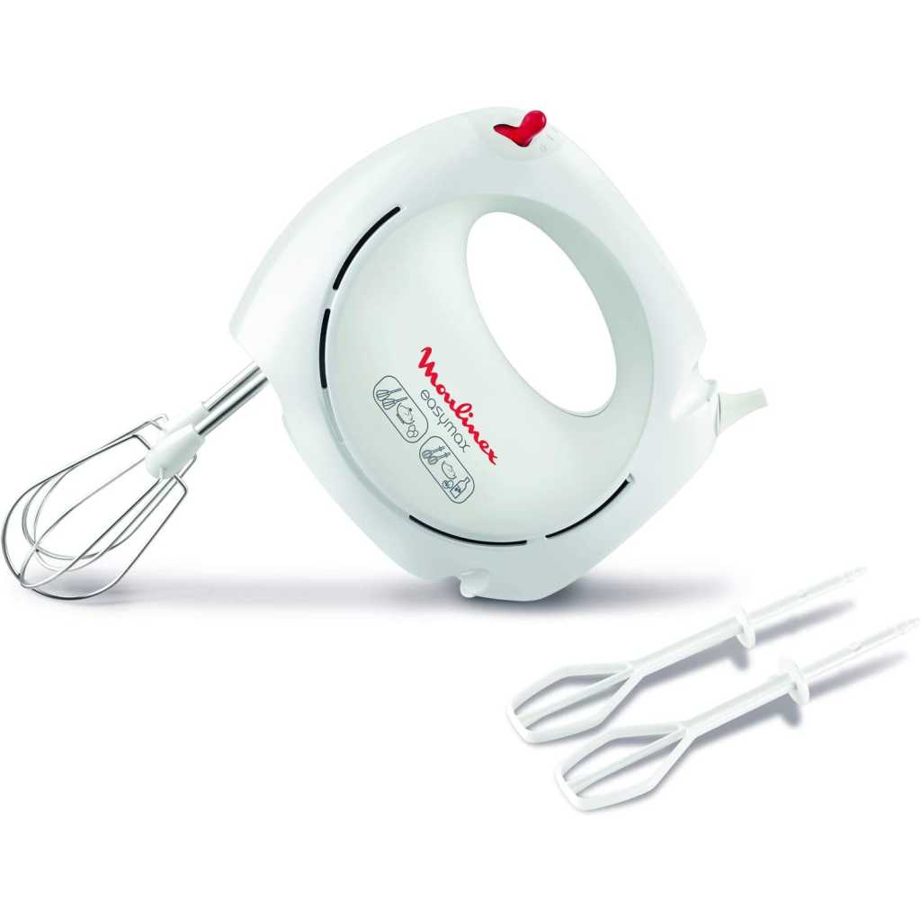 Moulinex EasyMix Hand Mixer, 200 Watts, White, Plastic/Stainless Steel, Hm250127