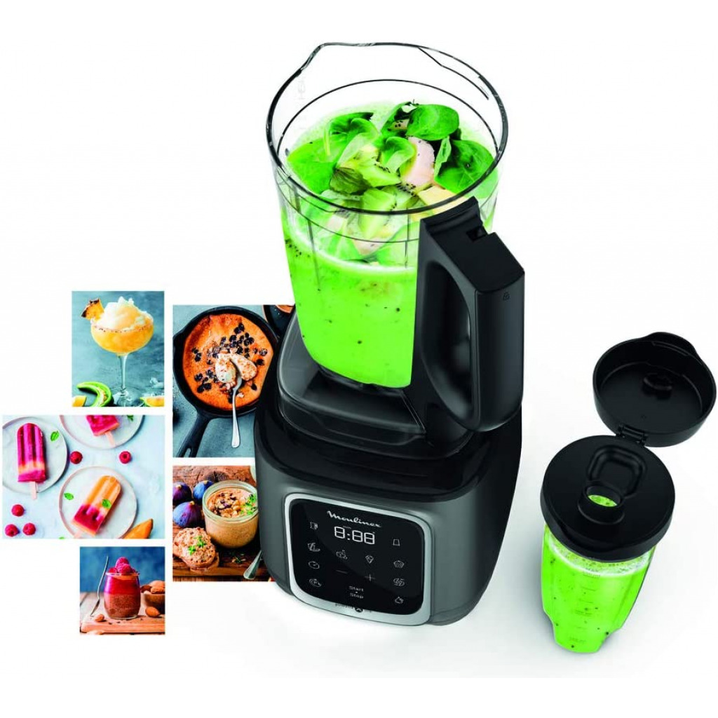 Moulinex Infinymix+ 1.7 Litre High Speed Blender With 600 ml Travel Cup, Powelix Life Pro Blades, 5 Auto Programs, 1600 Watts, Tritan Jar, Black, Lm91Hd27