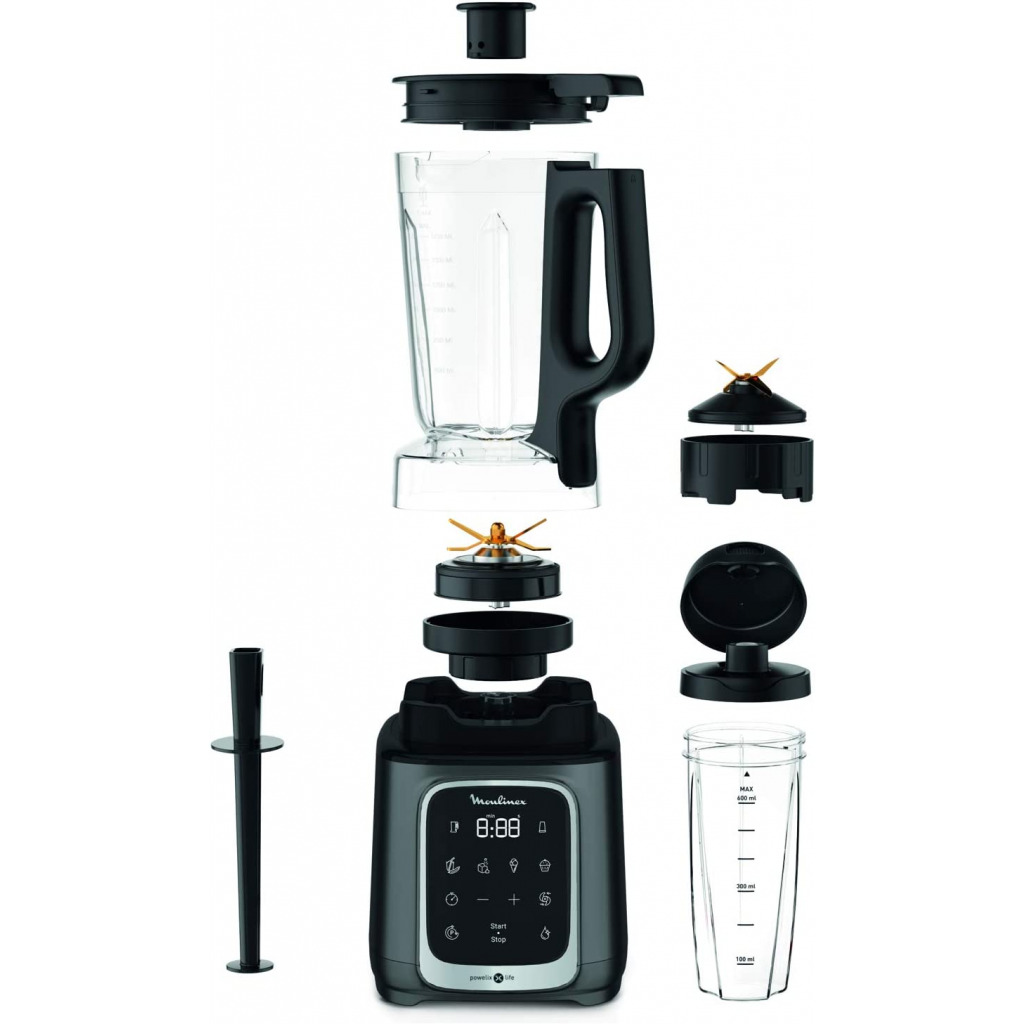 Moulinex Infinymix+ 1.7 Litre High Speed Blender With 600 ml Travel Cup, Powelix Life Pro Blades, 5 Auto Programs, 1600 Watts, Tritan Jar, Black, Lm91Hd27