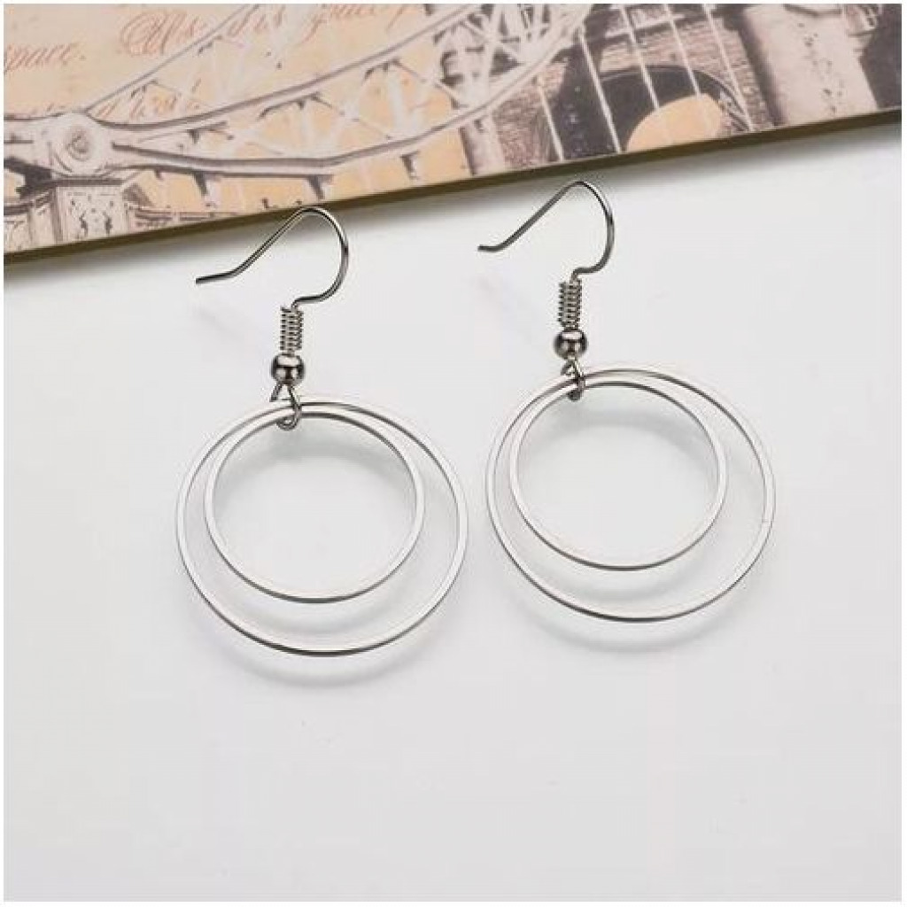 New Women’s Double Dangle Drop Earrings Wedding Jewelry - Silver