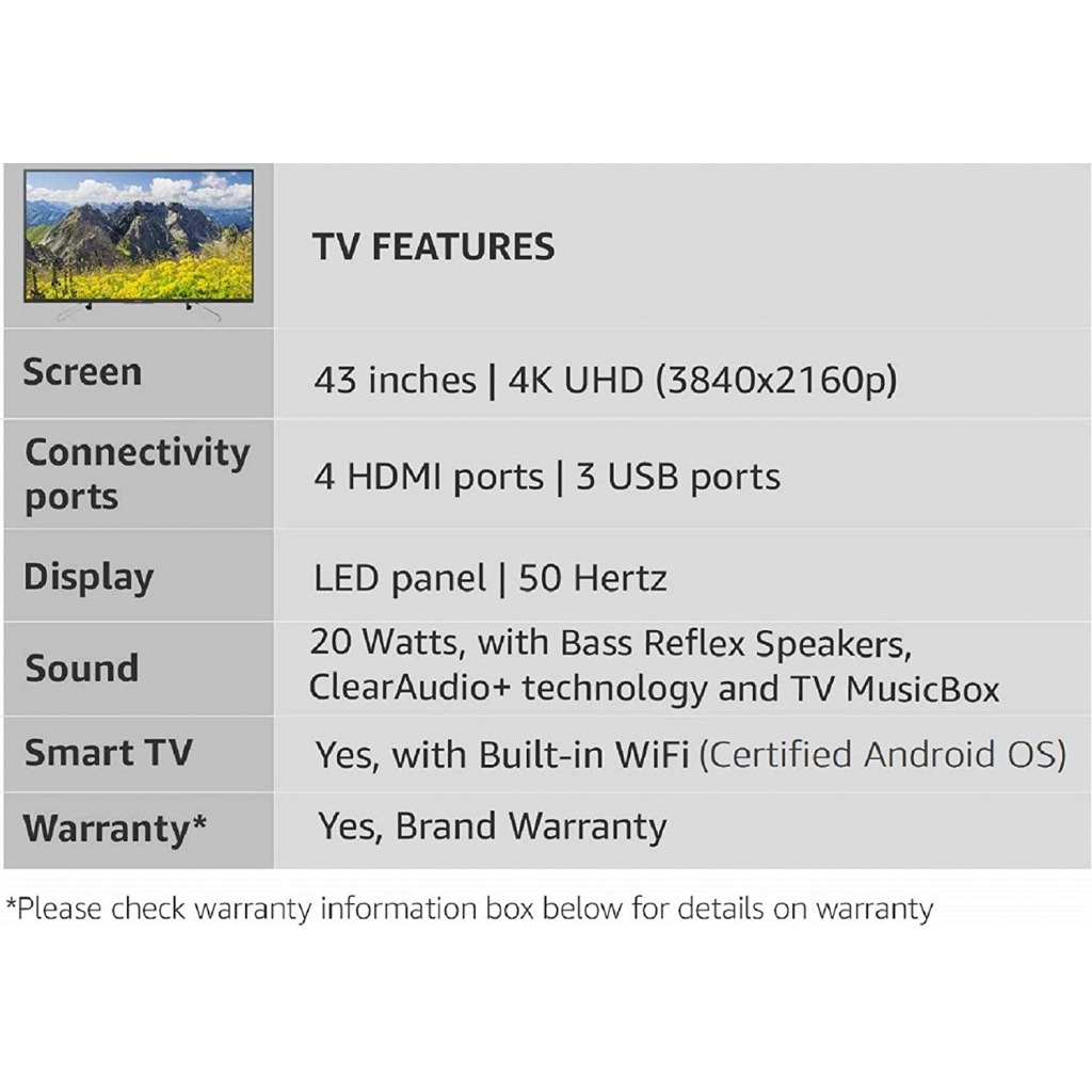 Sony 43 - Inches 4K Ultra HD Certified Android LED TV KD43X7500 (Black)