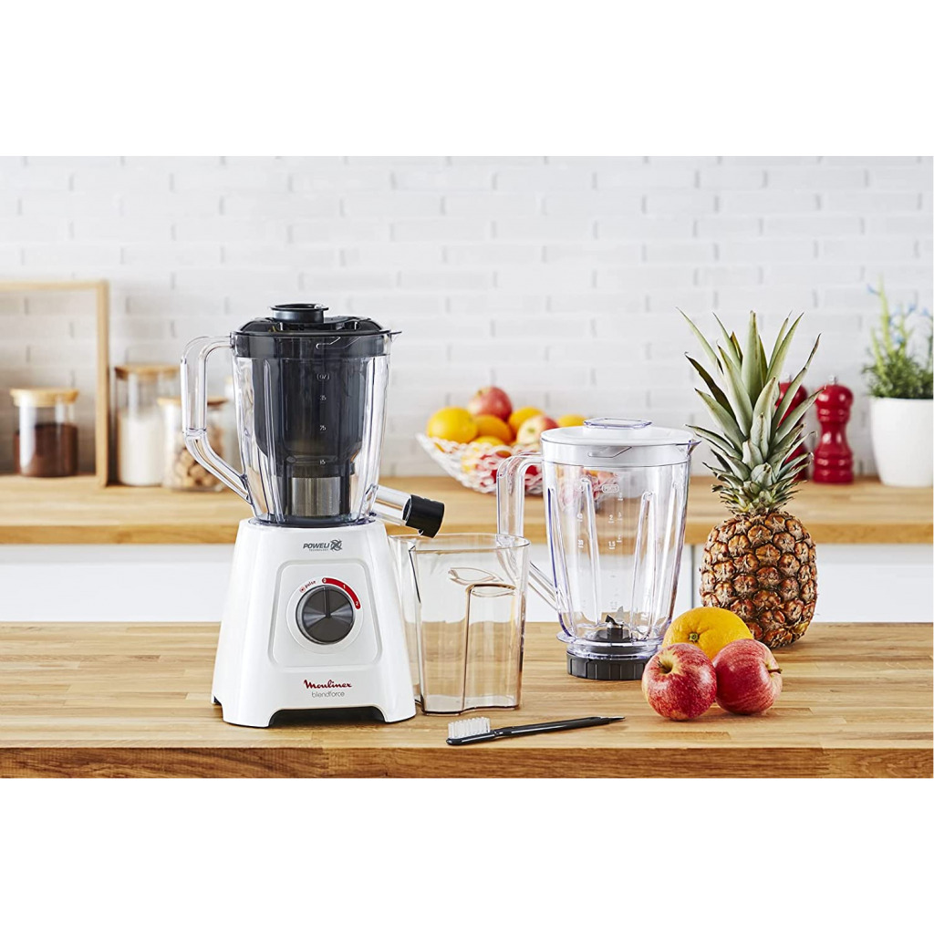 Moulinex Blendforce 2 In 1, Blender With Juicer Jar, 600 Watts, White / Black / Clear, Plastic, Lm42Q127