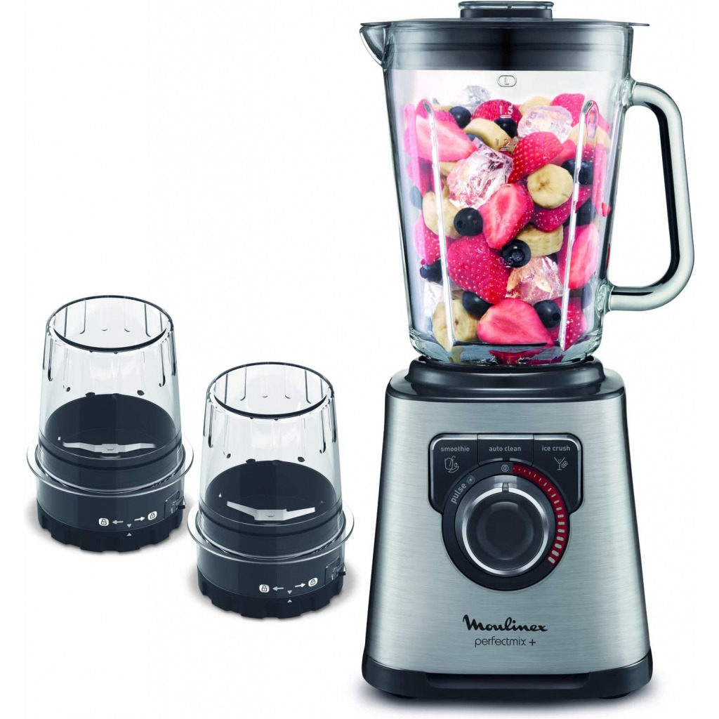 Moulinex Perfect Mix 2 Litre Blender With Grinder And Grater Accessories, 1200 Watts, Black/Silver, Plastic/Glass, Lm815D27