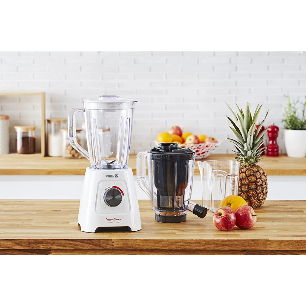 Moulinex Blendforce 2 In 1, Blender With Juicer Jar, 600 Watts, White / Black / Clear, Plastic, Lm42Q127