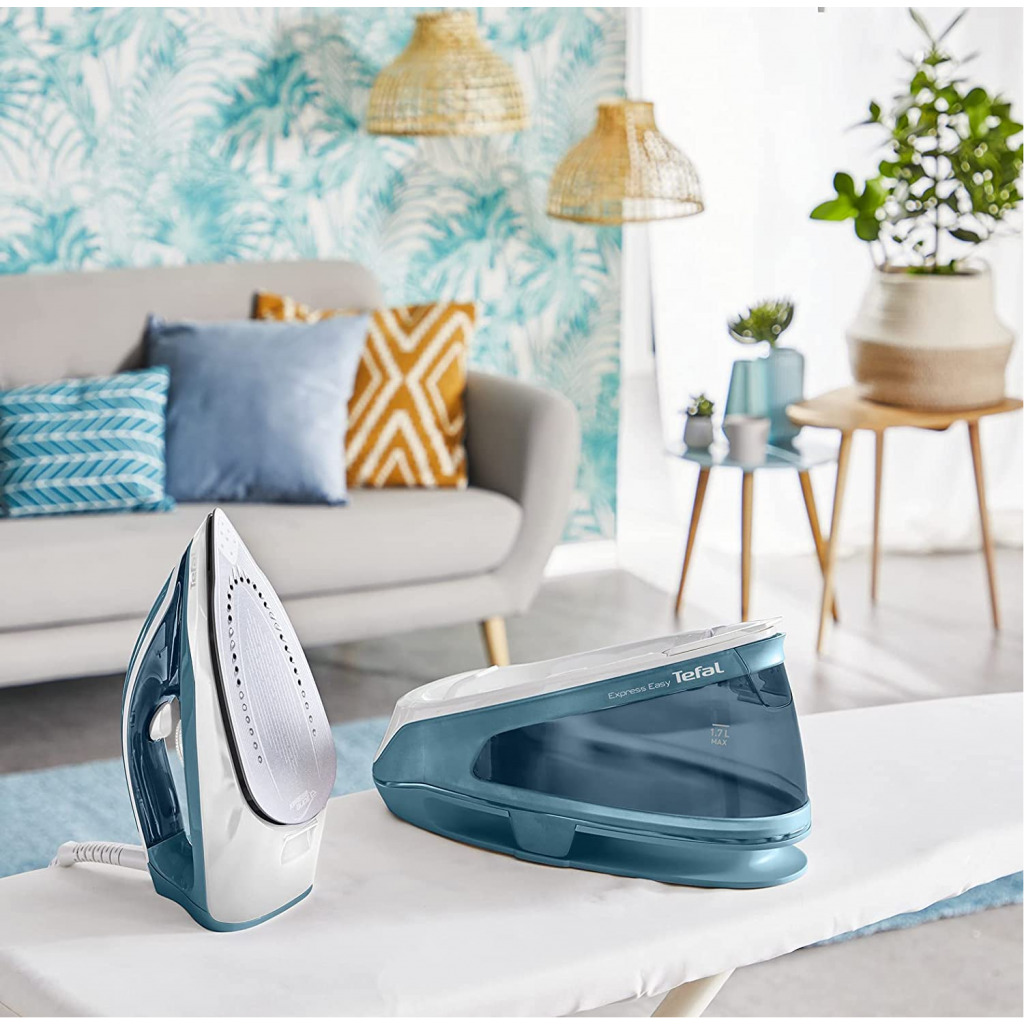 Tefal Express Easy Steam Station, 1.7 Liters, Lock system Steam Generator Iron , Ceramic Xpres Glide, SV6131G0 - Blue/White