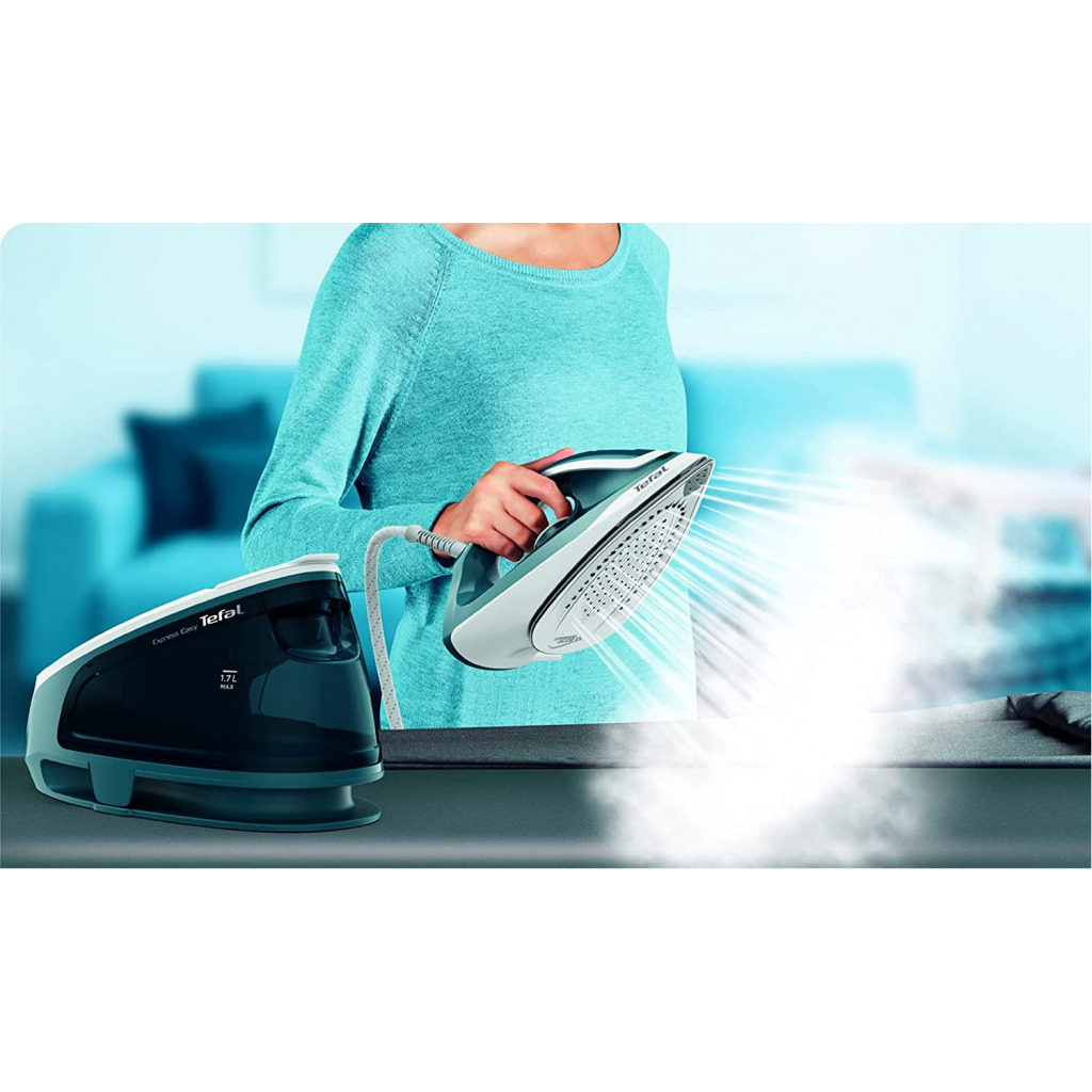 Tefal Express Easy Steam Station, 1.7 Liters, Lock system Steam Generator Iron , Ceramic Xpres Glide, SV6131G0 - Blue/White