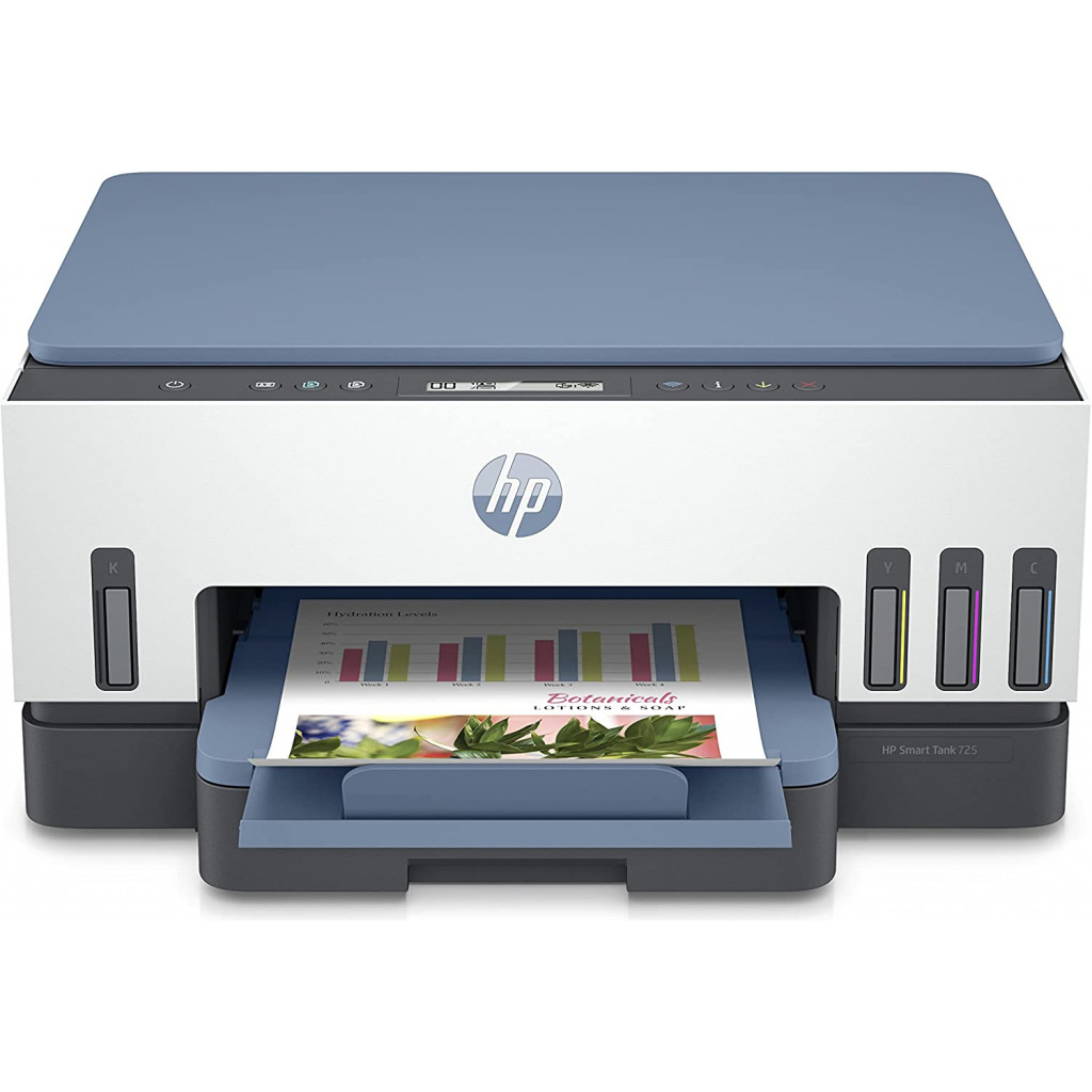 HP Smart Tank 725 All-in-One Printer wireless, Print, Scan, Copy, Auto Duplex Printing, Print up to 18000 black or 8000 color pages, White/Blue [28B51A]