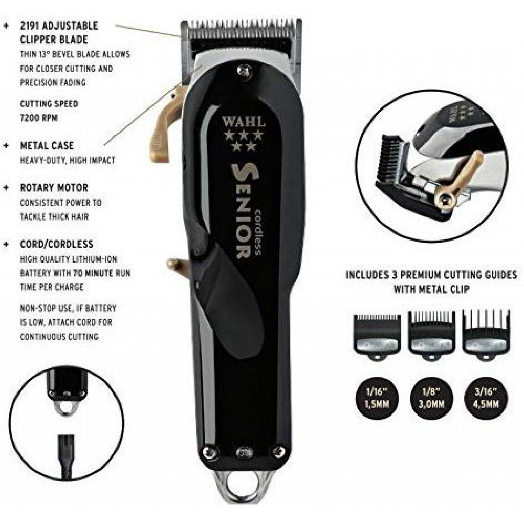 Wahl Rechargeable Cordless And Corded Senior Hair Clipper – Black Shaving Accessories TilyExpress 9