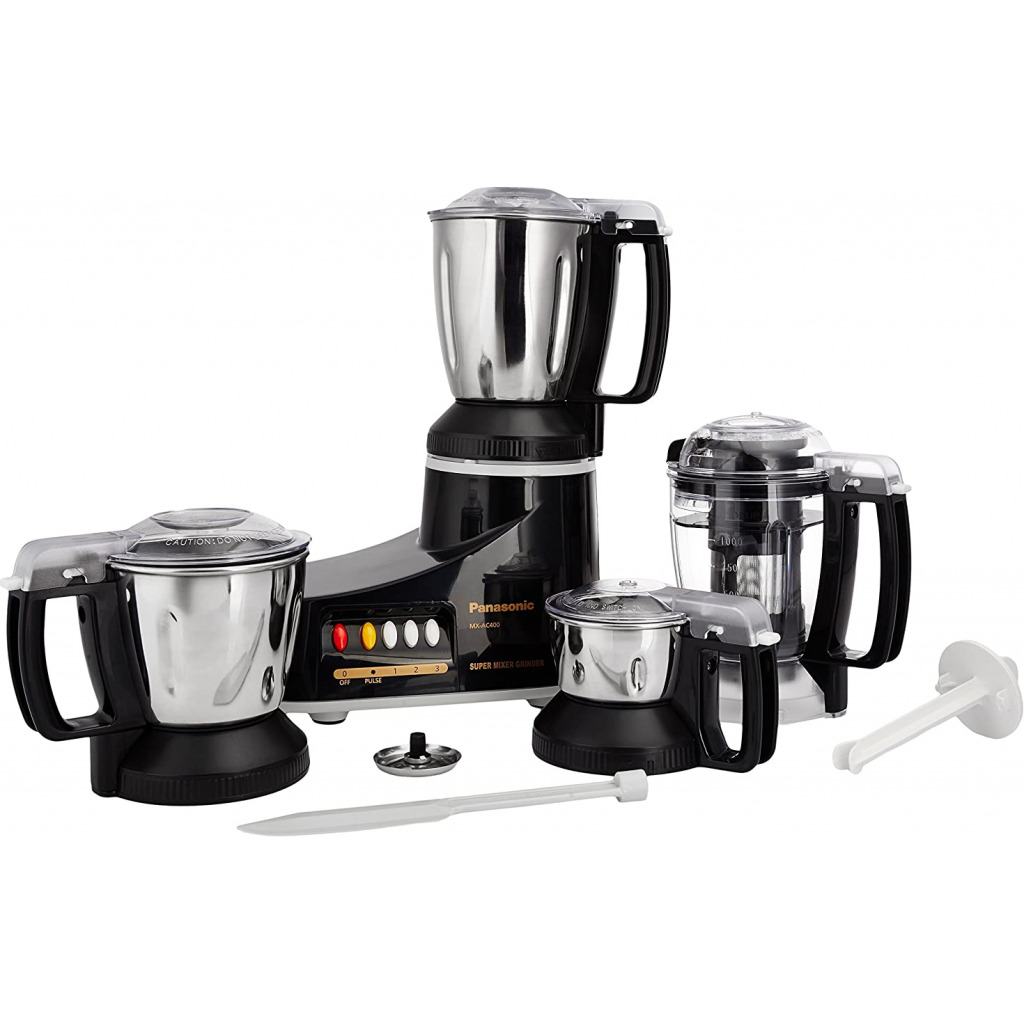 Panasonic MX-AC400 550-Watt Super Mixer Grinder with 4 Jars (Black)