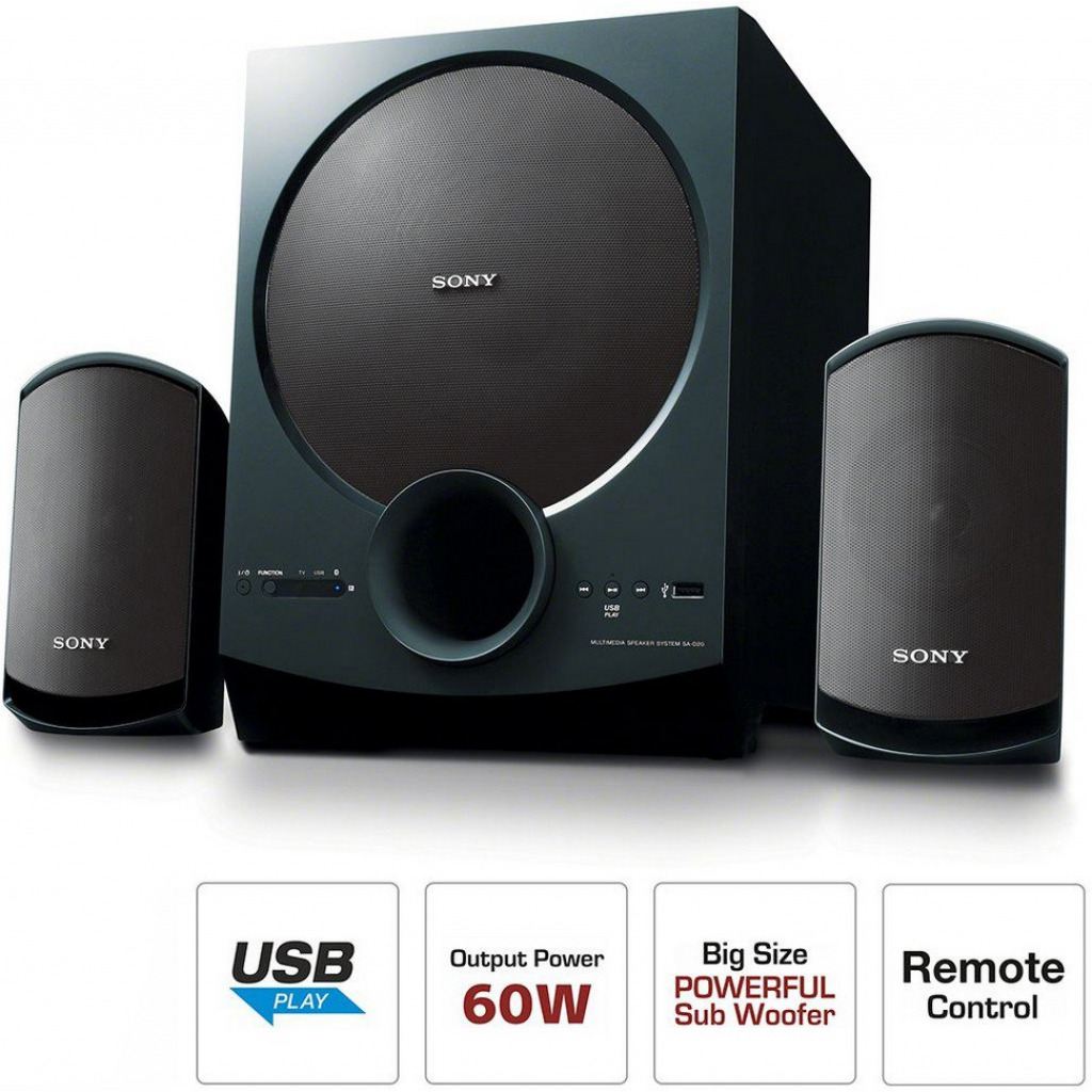 Sony SA-D20, 2.1Ch 60W Home Theatre Satellite Speakers With Bluetooth, Usb, Nfc Compatible, Big Size Subwoofer - Black