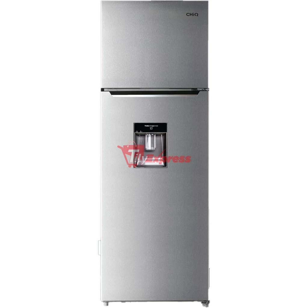 CHiQ 330-Litres Fridge CR330SD; Top Mount Freezer, Double Door Frost Free Refrigerator With Water Dispenser - Silver