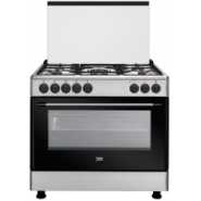 Beko GE 15120 DX: Freestanding Cooker 90x60cm (Fan-assisted, 90cm) With 4 Gas + 1 Wok Gas Burners, 120 - Litres Multifunction Fan Heating Electric Oven With Gas Failure Protection - Stainless Steel