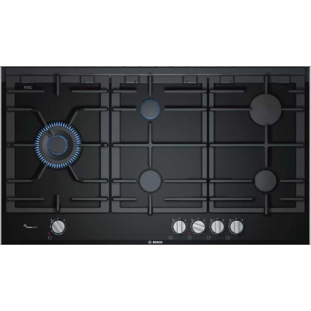 Bosch PRS9A6D70 Gas Hob, 90 CM, 5 Burners, Series 8 With Flame Select Ceramic Glass – Black