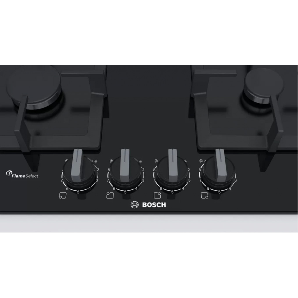 Bosch Serie 6 Gas Hob 60cm Tempered Glass PPP6A6B20, Black (4 Cooking Areas)