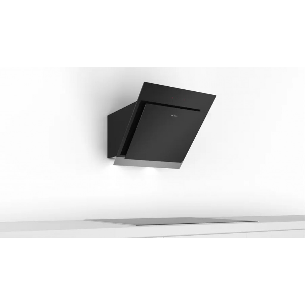 Bosch Serie 4 Wall-mounted Touch Control Angled Cooker Hood 60cm DWK67HM60B Clear Glass Black Printed